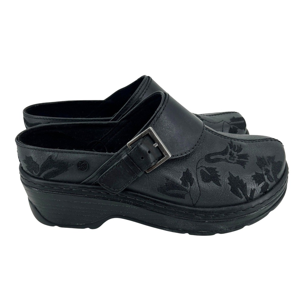 Klogs Footwear Clogs Austin Womens 7.5 Black Floral Leather Buckle Shoes